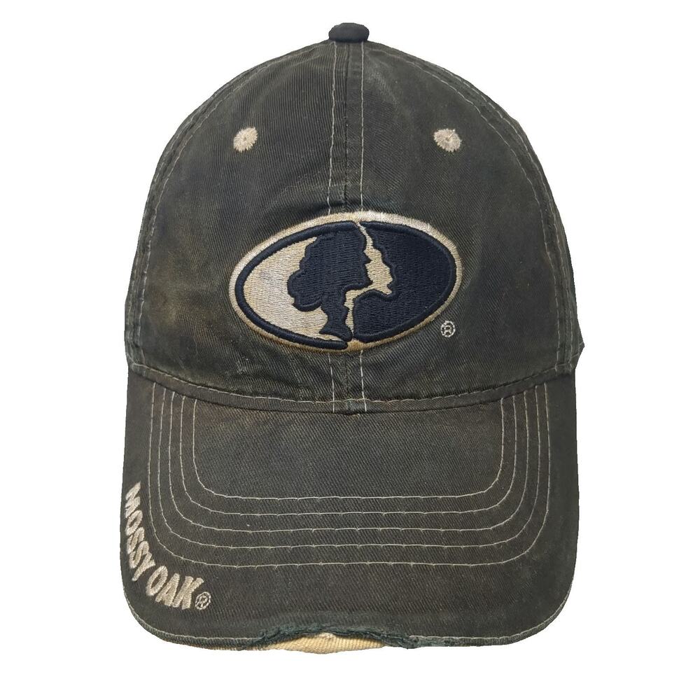 Mossy Oak Baseball Cap Black One Size Distressed Frayed Logo Strapback Hat